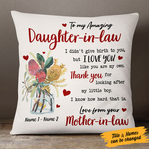 Personalized Daughter In Law Flower Pillow (Insert Included)