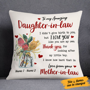 Personalized Daughter In Law Flower Pillow (Insert Included)
