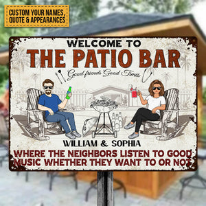 Patio Grilling Listen To The Good Music Couple Husband Wife - Backyard Sign - Personalized Custom Classic Metal Signs