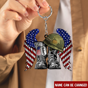 Never Forget - Military Boots & Hat - Personalized Wing Acrylic Keychain