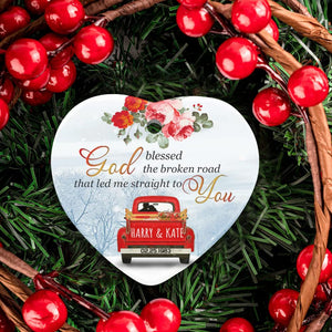 Personalized Love Couple Red Truck God Blessed The Broken Road That led me Straight to You Christmas Ornament