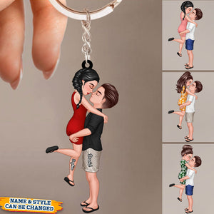 Doll Couple Kissing Hugging Personalized Keychain