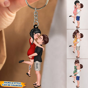 Doll Couple Kissing Hugging Personalized Keychain