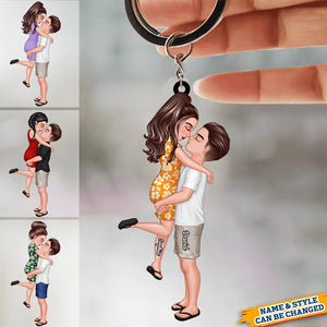 Doll Couple Kissing Hugging Personalized Keychain