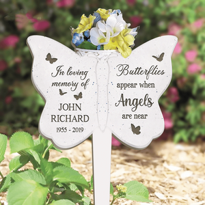 Personalized Butterfly Flower Pot Memorial Plaque Stake