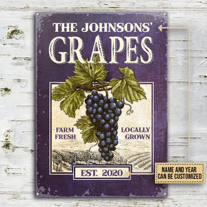 Personalized Grape Farm Fresh Customized Classic Metal Signs