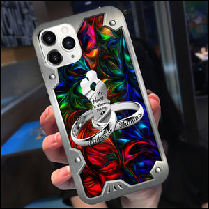 Customized Couple Rings Husband Wife Valentine Day Wedding Gift Hologram Metal Background Glass Phone case HLD28MAR23NY1