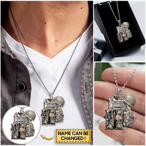 Military Uniform - Boots & Hat - Personalized Stainless Steel Necklace