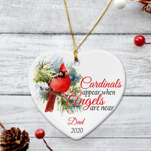 Cardinals Appear When Angels Are Near Memorial Quotes Decorative Christmas Heart Ornament 2 Sided