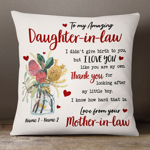 Personalized Daughter In Law Flower Pillow (Insert Included)
