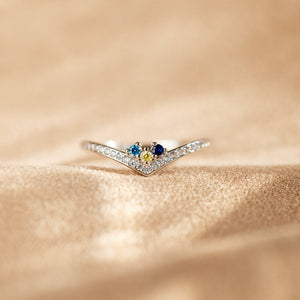 Personalized 1-6 Birthstones Chevron Pavé Ring