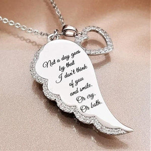 Lovely Letter Print Wings Angel Silver Chain Necklace