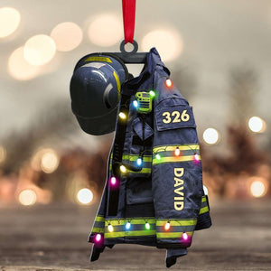 Firefighter Suits With Christmas Light - Personalized Flat Ornament - Gift for Firefighters
