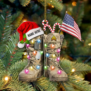 Military Boots With Amercian Flag - Personalized Christmas Ornament - Christmas Gift For Veteran