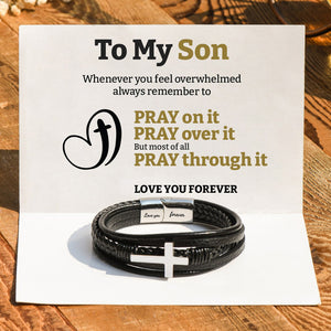 To My Son/Grandson Pray Through It Leather Cross Bracelet