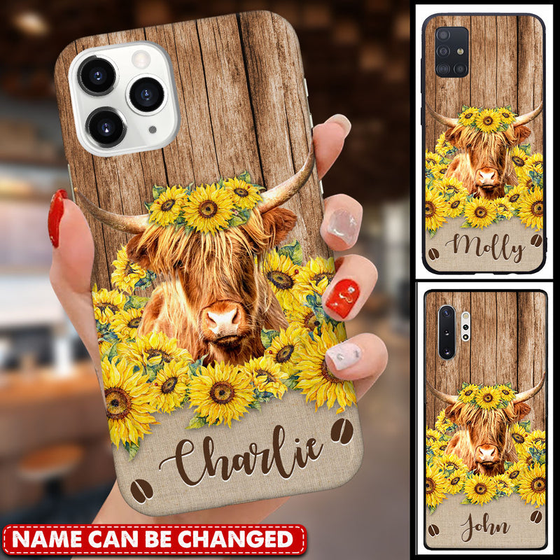 Sunflower Highland Cow Love Cow Cattle Farm Personalized Phone Case