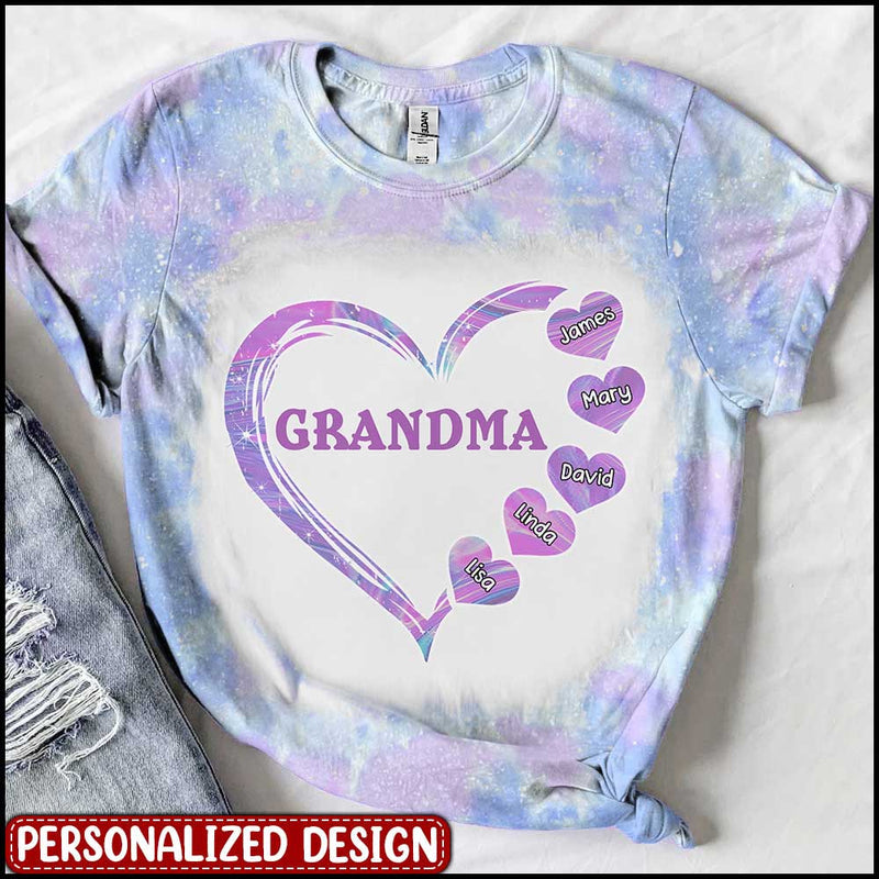 Grandma - Mom With Violet Heart Kids Personalized 3D T-Shirt