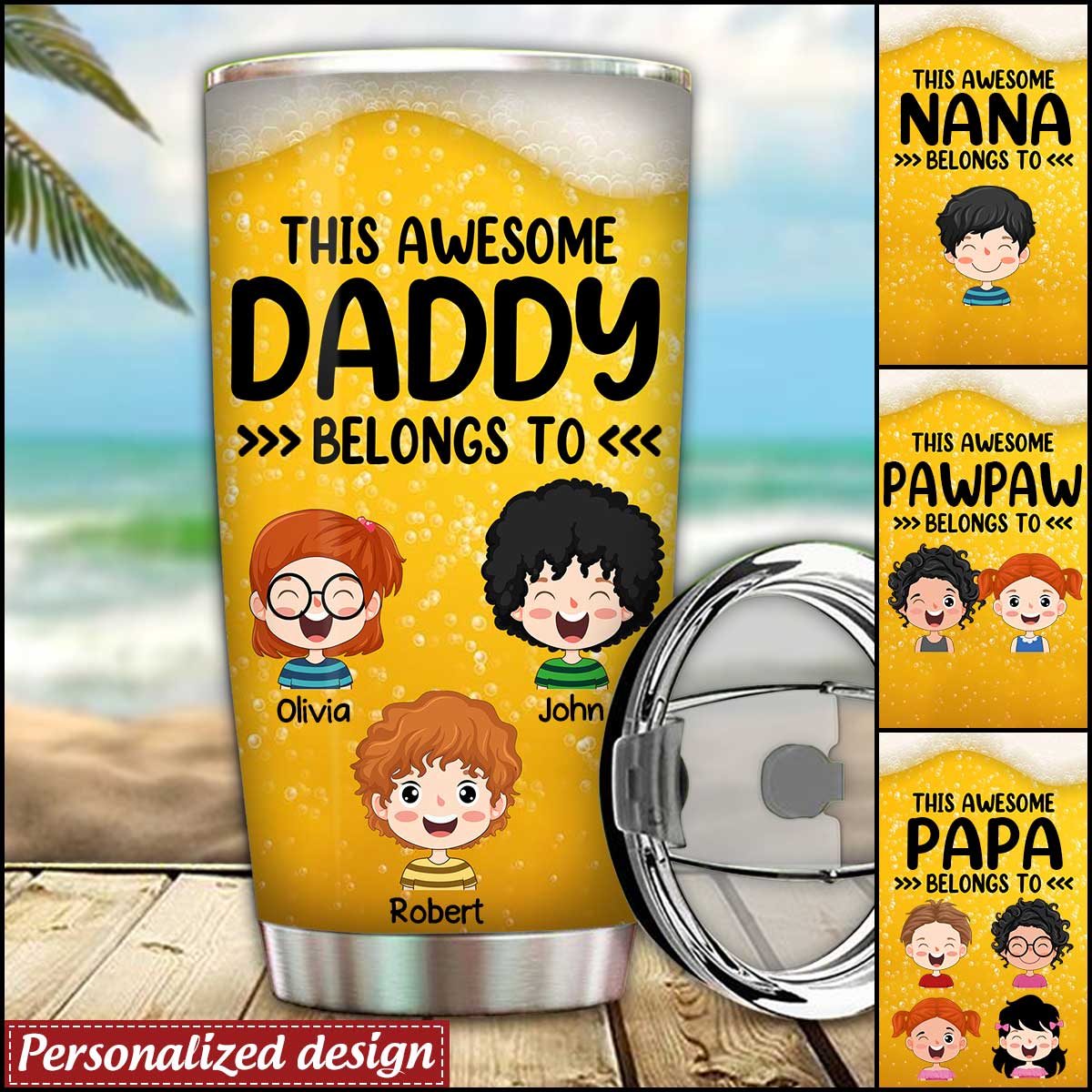 This Awesome Daddy Belongs To Beer Pattern Custom Gift For Dad Stainless Steel Tumbler