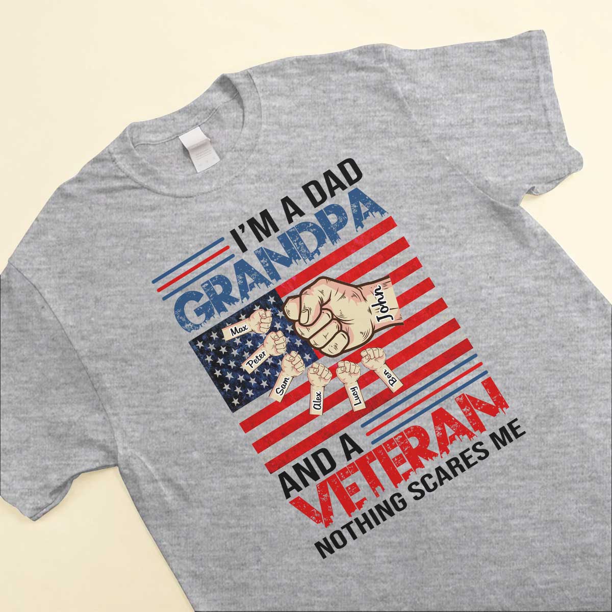4th of July Veteran Grandpa Kids Hands To Hands, Nothing Scares Me Personalized Shirt