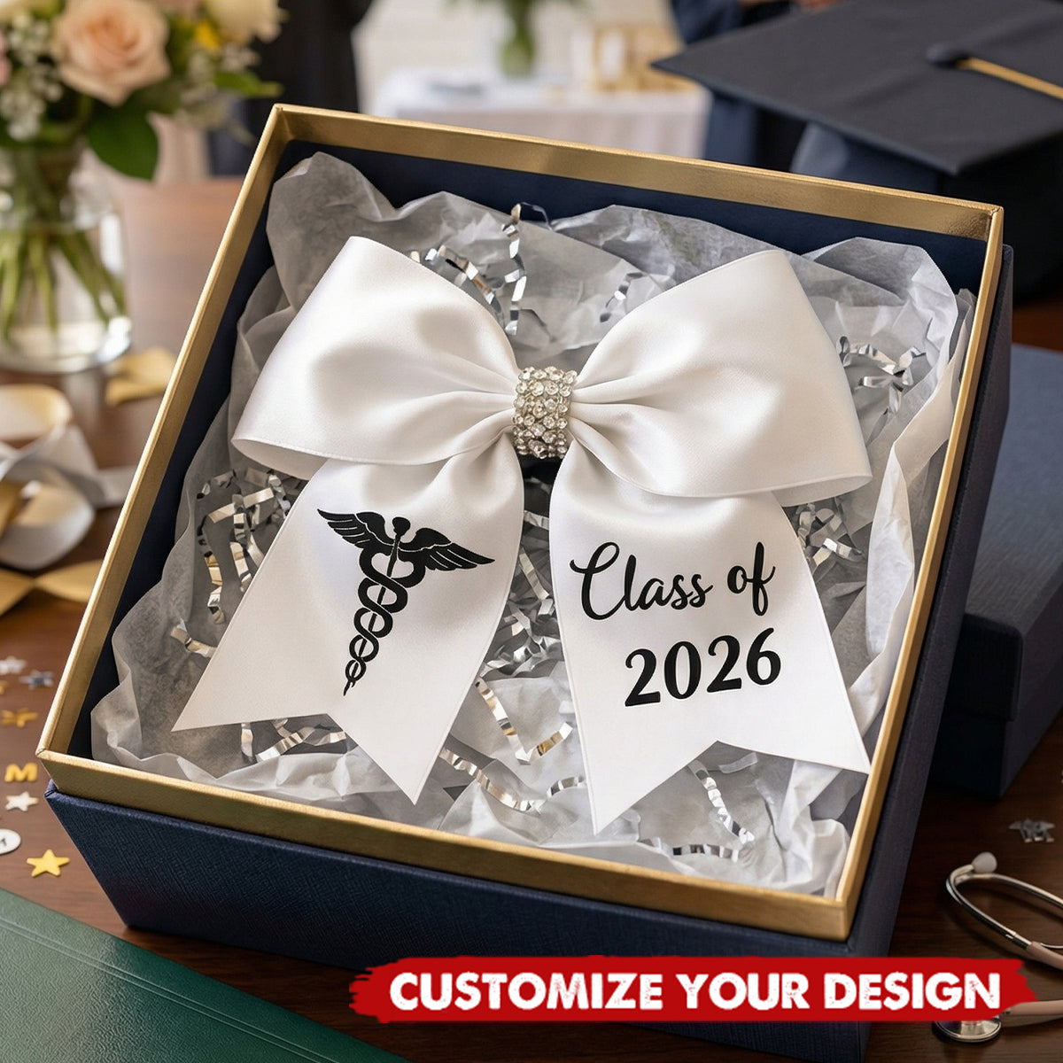 Personalized Class of 2026 Graduation Cap Bow, Graduation Hairpin Ribbon