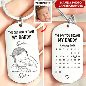 Custom Baby Photo Sketch Line Art Father's Day Gift For New Dad, Husband - Personalized Keychain