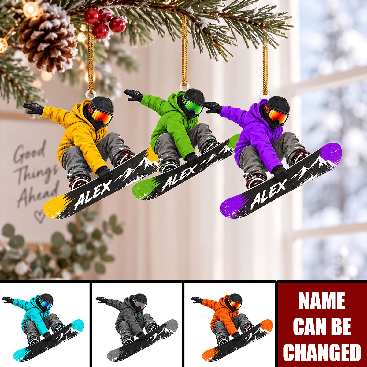Personalized Snowboarder Acrylic Ornament — Gift For Snowboarding Lovers