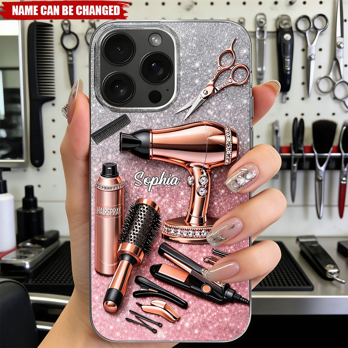 Stylish Hair Styling Tools Phone Case, Personalized Clear Case, Gift For Hairstylists And Beauty Enthusiasts
