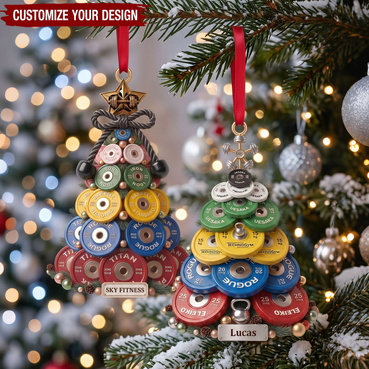 Weight Plate Tree Christmas Ornament, Personalized Gifts For Gym Lovers