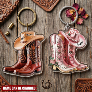 Cowgirl Cowboy Boots Personalized Western Acrylic Keychain