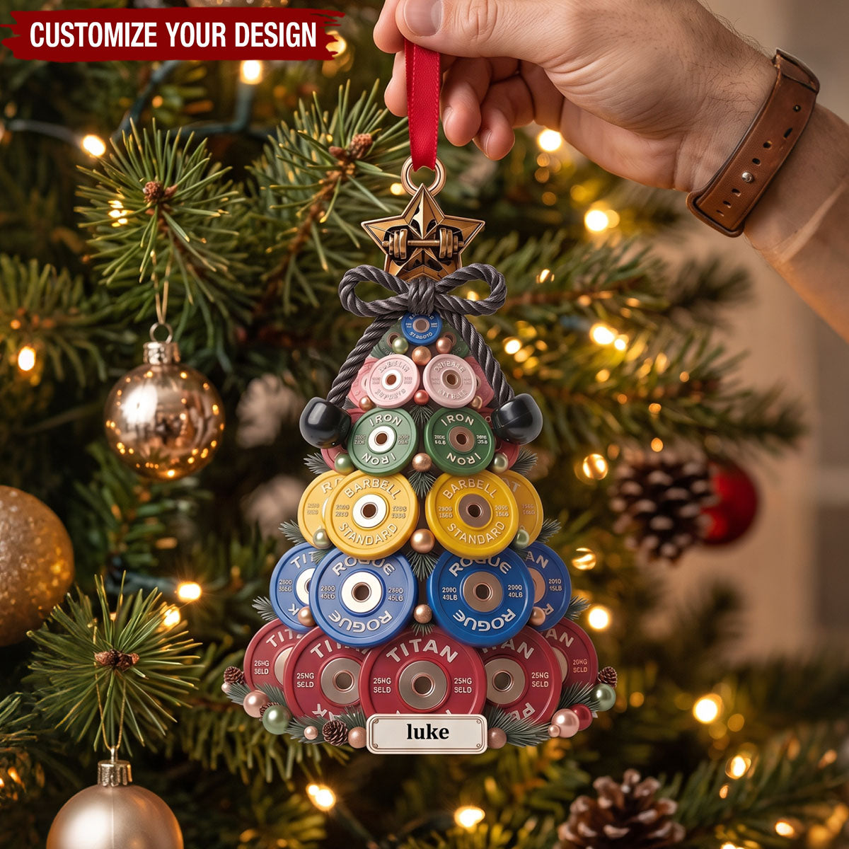 Weight Plate Tree Christmas Ornament, Personalized Gifts For Gym Lovers