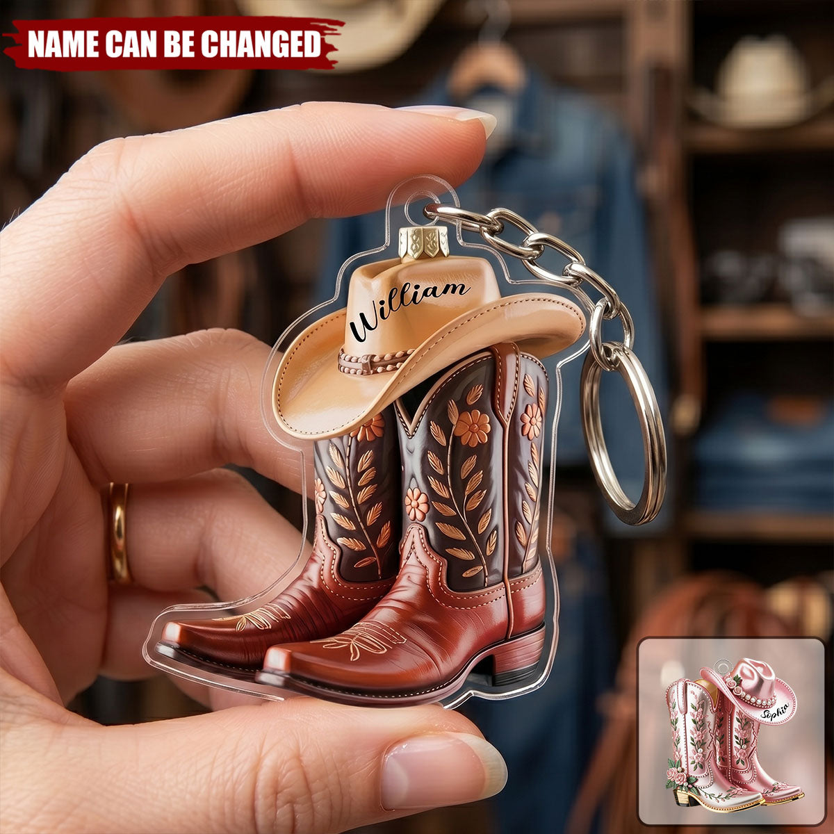 Cowgirl Cowboy Boots Personalized Western Acrylic Keychain