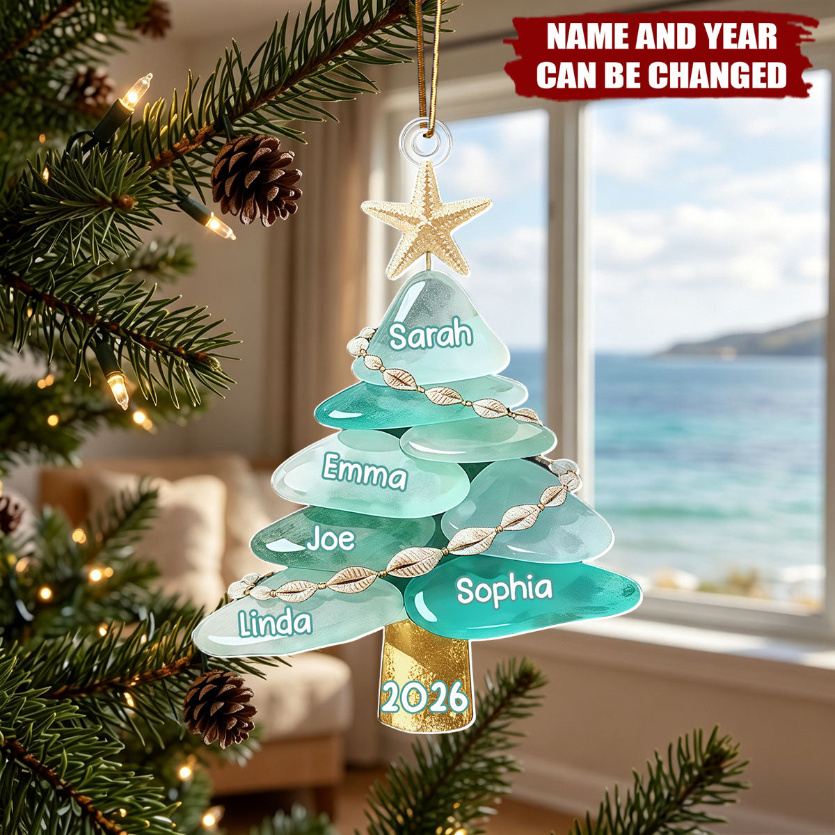Sea Glass Family Tree - Personalized Acrylic Custom Shape Ornament