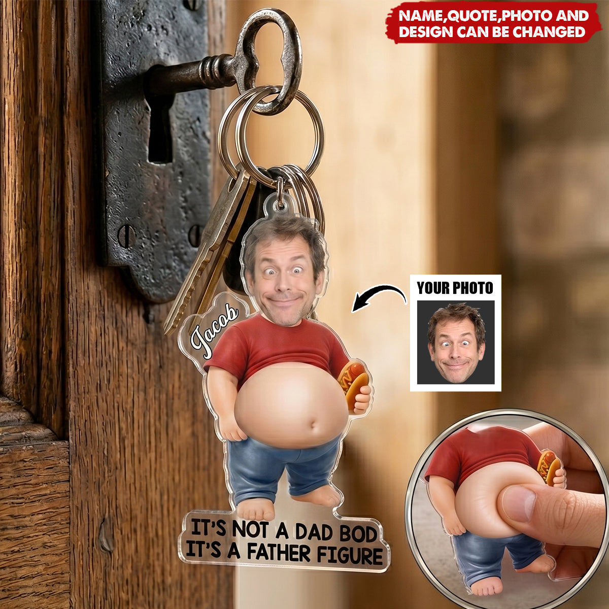 Dad Bod in Progress – Personalized Acrylic Keychain, Gifts for Dad and Grandpa