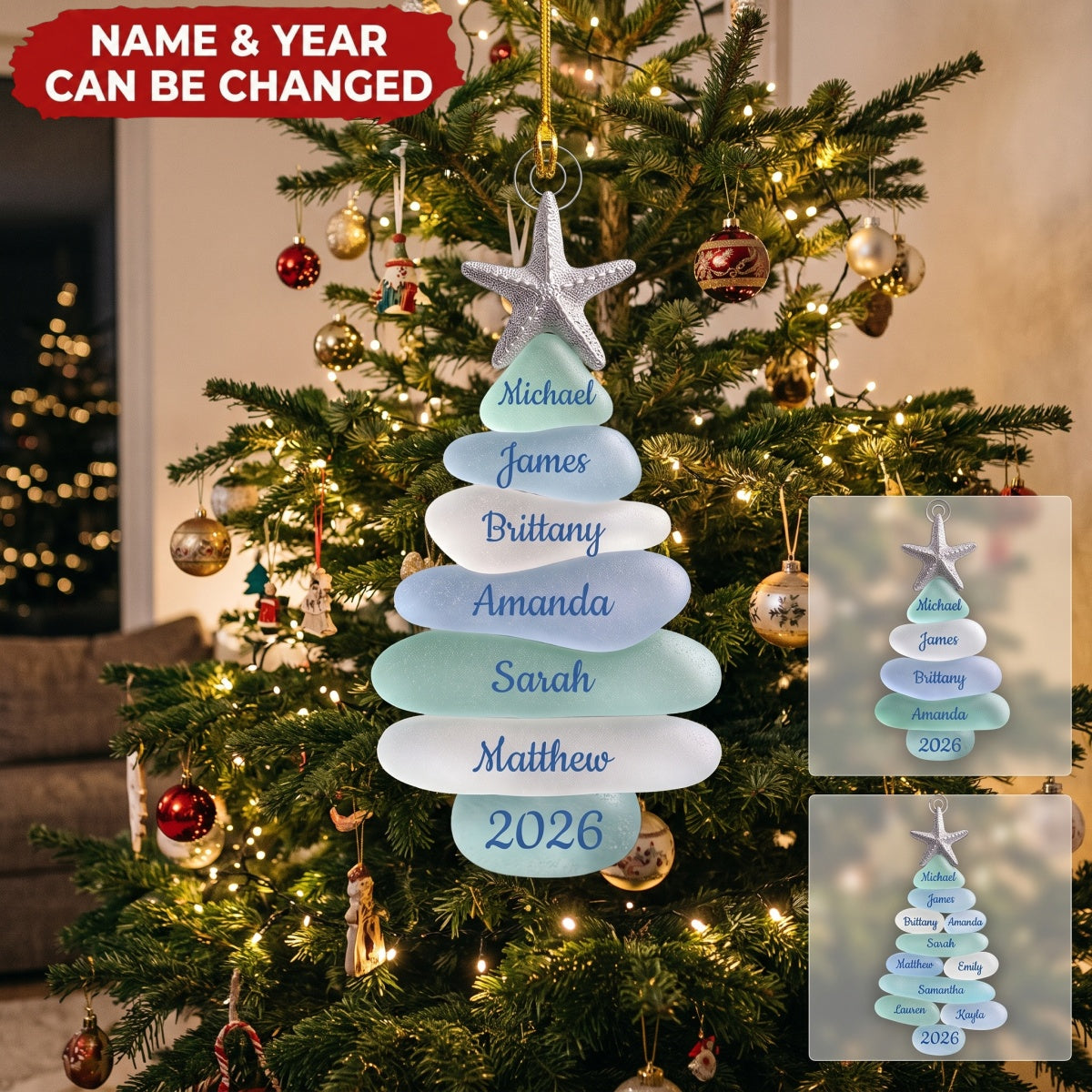 Sea Glass Tree - Personalized Acrylic Custom Shape Ornament, Gift For Coastal Family