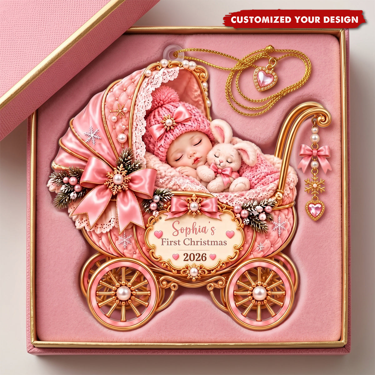 Baby's First Christmas Ornament – Personalized Stroller-Shaped Acrylic Keepsake