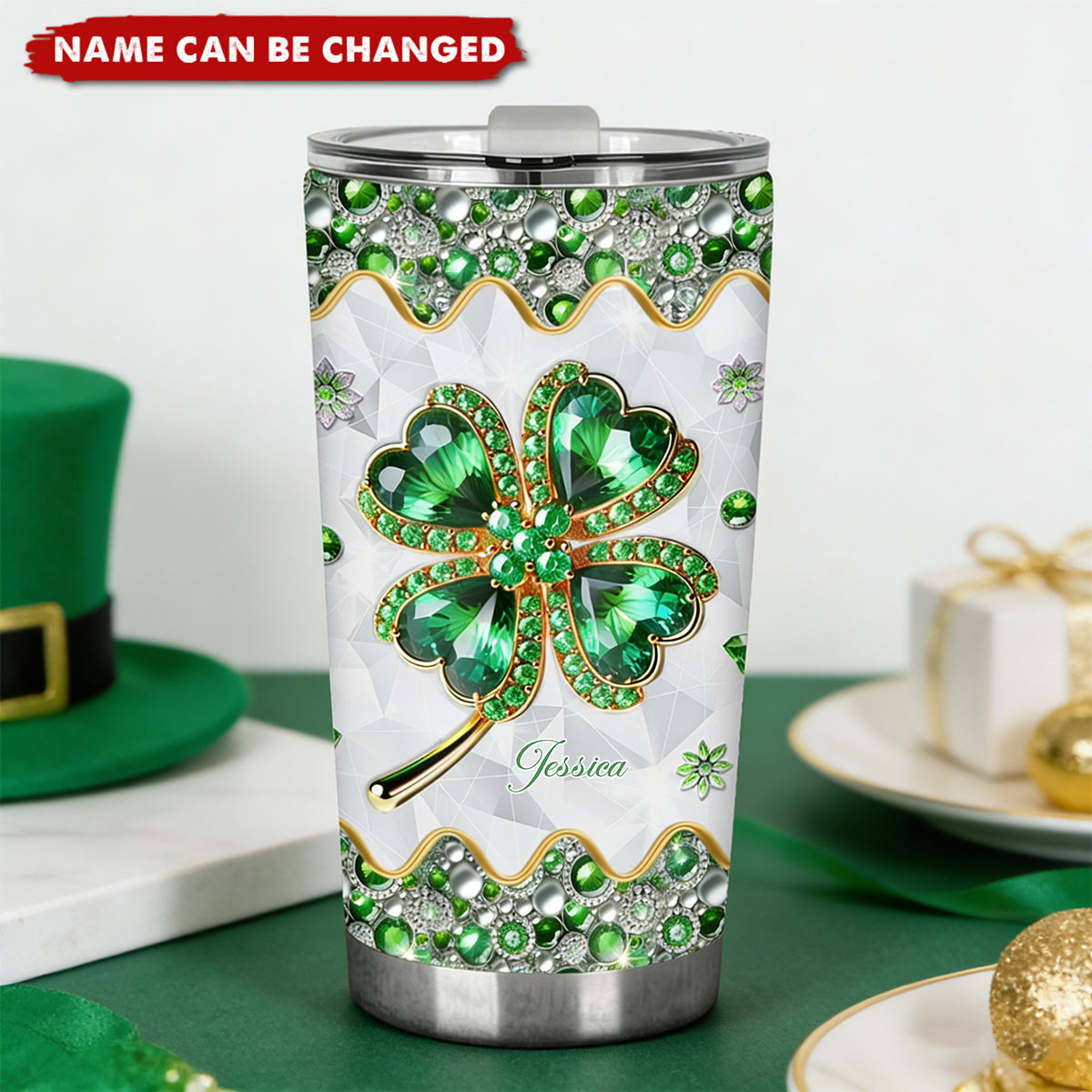 Lucky Four-Leaf Clover - Personalized Saint Patrick's Day Tumbler