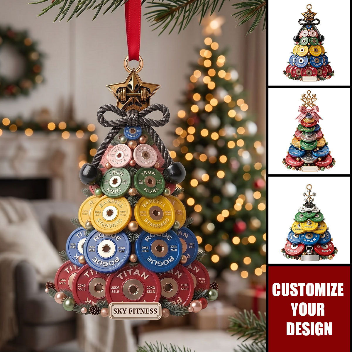 Weight Plate Tree Christmas Ornament, Personalized Gifts For Gym Lovers