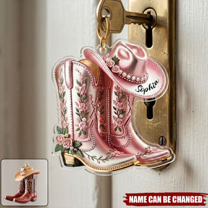 Cowgirl Cowboy Boots Personalized Western Acrylic Keychain