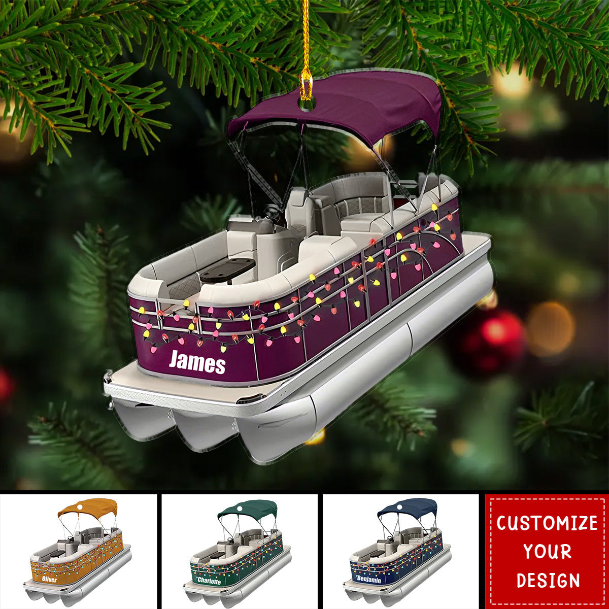 Pontoon Boat - Personalized Acrylic Ornament, Christmas Gift For Pontoon Lover