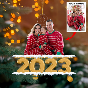 Family 2023 - Personalized Custom Photo Mica Ornament - Christmas Gift For Family