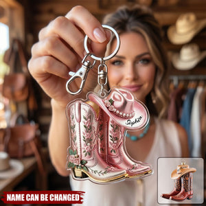 Cowgirl Cowboy Boots Personalized Western Acrylic Keychain