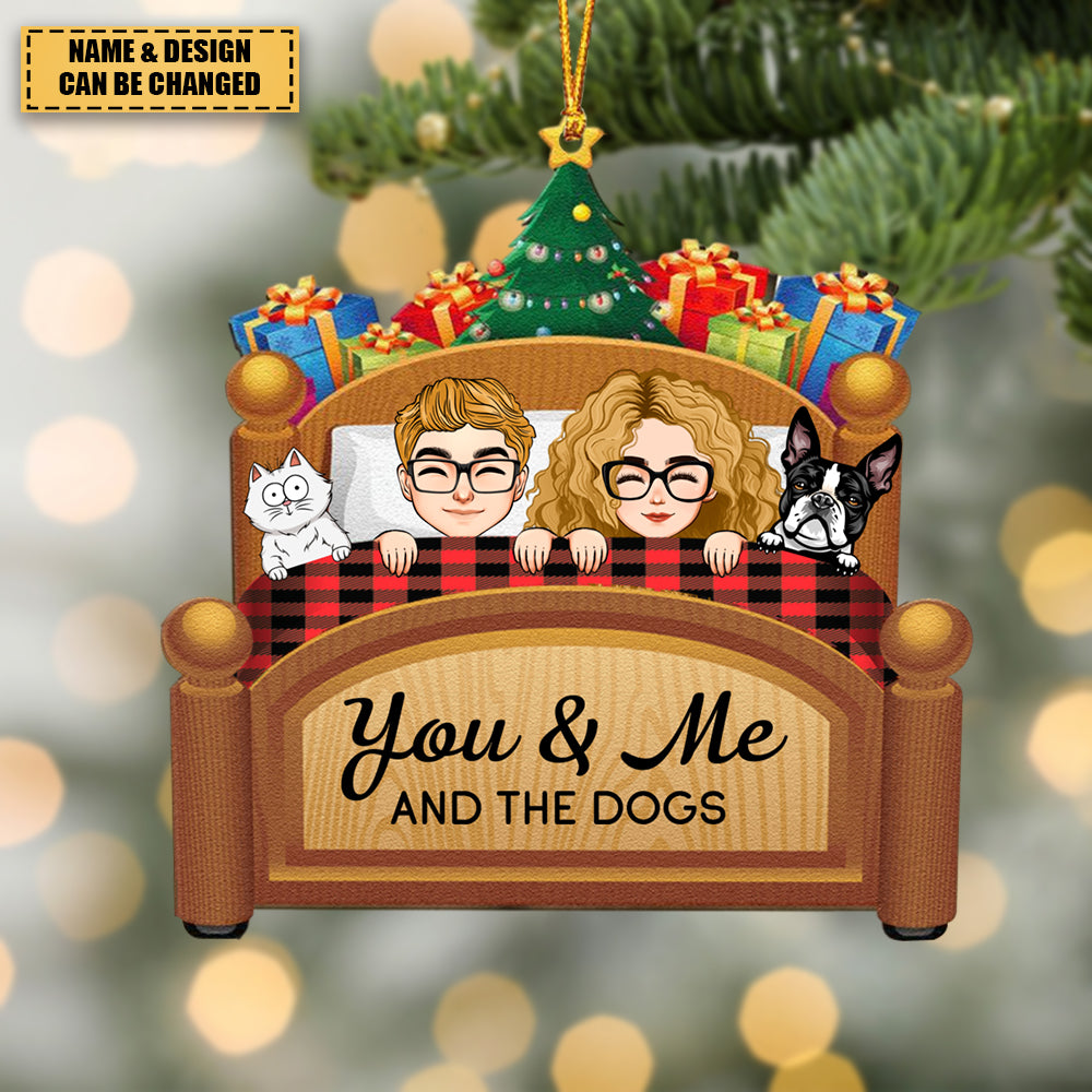 You & Me And The Dogs Cats Pets - Personalized Custom Shaped Wooden Ornament With Bow