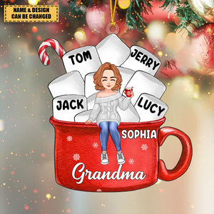 Grandma Mom Hot Cocoa Kids Marshmallows Personalized Wooden Ornament