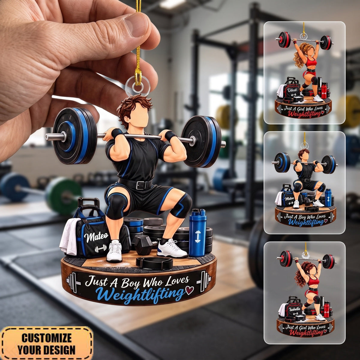 Custom Weightlifting Acrylic Ornament, Personalized Barbell Lifter Gift
