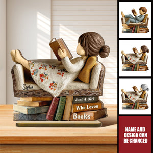 Man Woman Book Lover Reading Book On Sofa - Personalized Standing Wooden Plaque