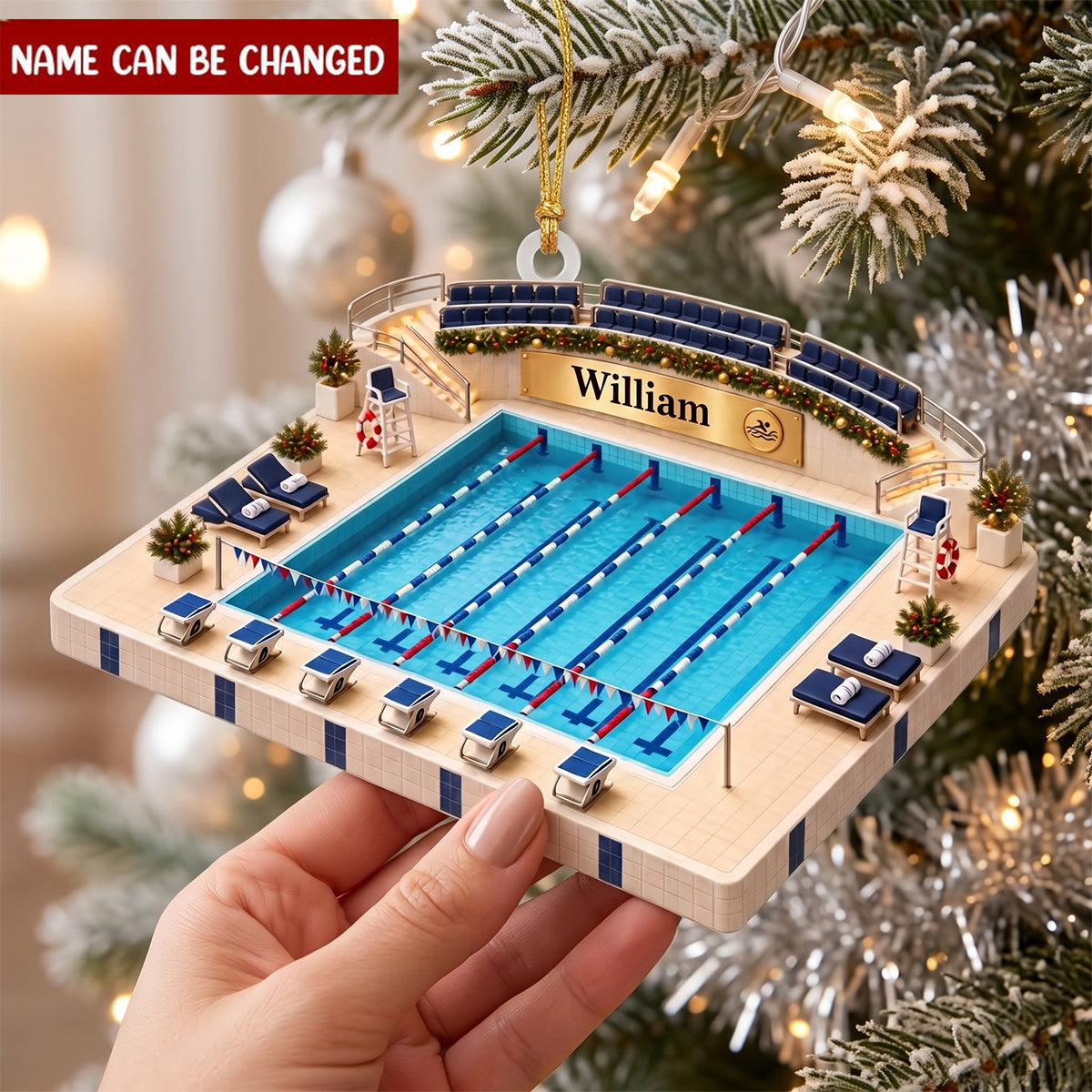 Personalized Swimming Christmas Ornament, Custom Swimmer Name Ornament