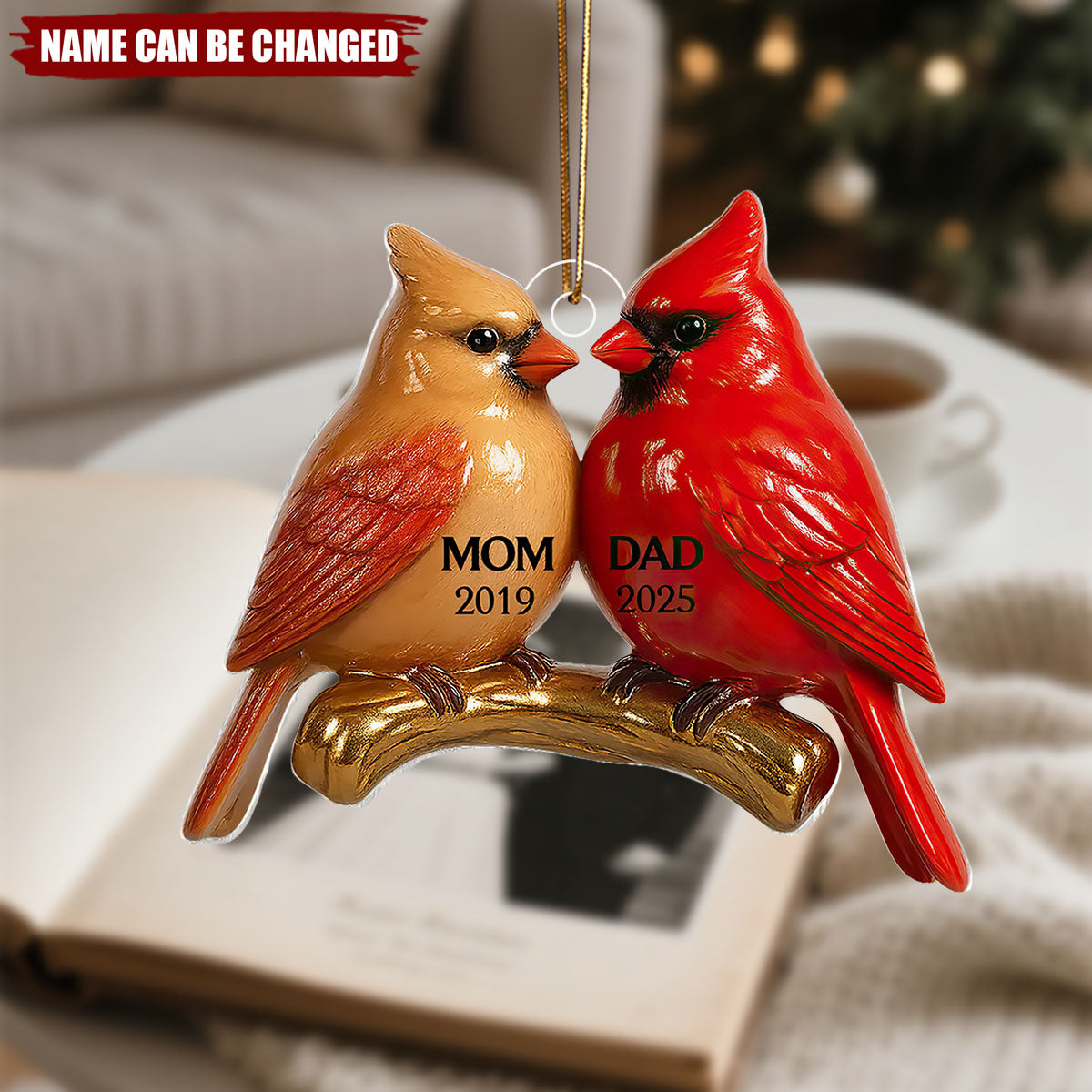 Vintage Nostalgic Cardinals Memorial Dad Mom Christmas Personalized Acrylic Ornament