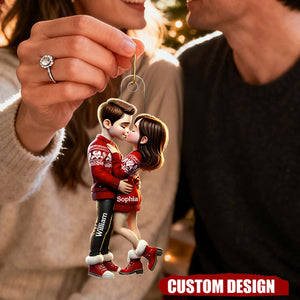 Pretty Couple Kissing - Personalized Acrylic Christmas Ornament, Gift For Him, For Her