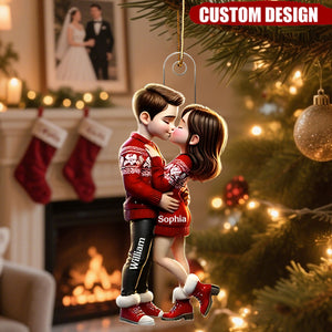 Pretty Couple Kissing - Personalized Acrylic Christmas Ornament, Gift For Him, For Her