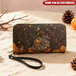 Spooky Witch Art Print - Personalized Leather Long Wallet